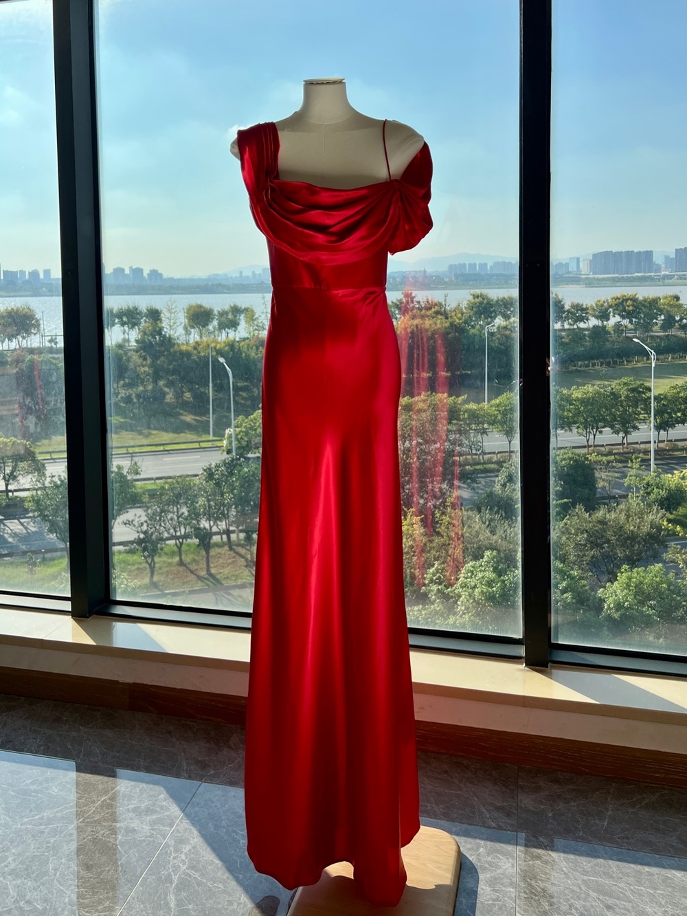 Rachel Gilbert Sawyer Red Wool & Silk Satin Maxi Gown NWT